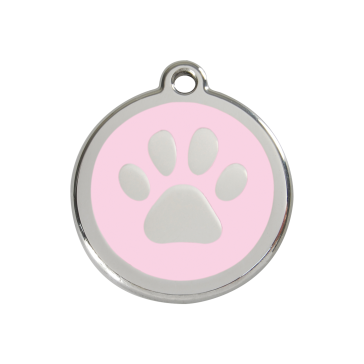 Red Dingo Personalised Stainless Steel Enamel Pet ID Tag - Pink Paw Print
