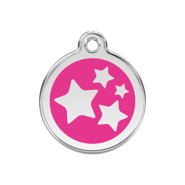 Red Dingo Personalised Stainless Steel Enamel Pet ID Tag - Hot Pink Stars