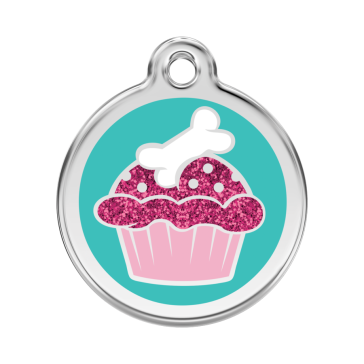 Red Dingo Personalised Stainless Steel Glitter Pet ID Tag - Cupcake