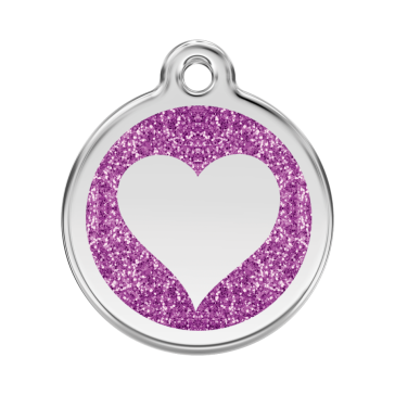 Red Dingo Personalised Stainless Steel Glitter Pet ID Tag - Purple Heart