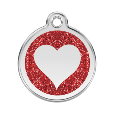 Red Dingo Personalised Stainless Steel Glitter Pet ID Tag - Red Heart