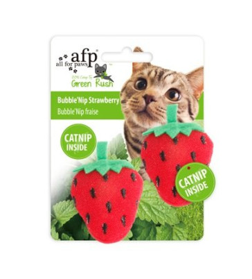 All for Paws Green Rush Bubble'Nip Strawberry Red Cat Toy 