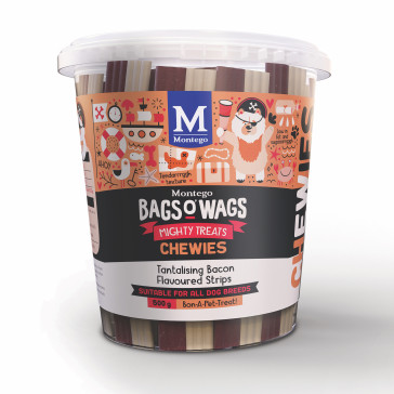 Montego Bags O Wags Tantalising Bacon Chewies Tubs Dog Treats