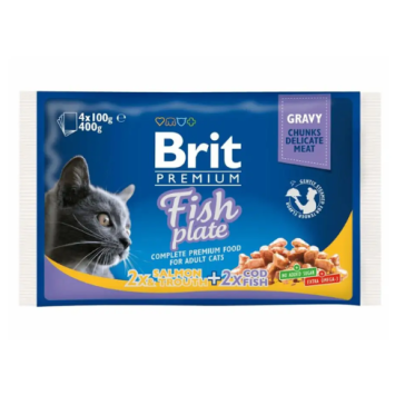  Brit Premium Fish Plate Adult Cat Wet Food Pouches– 4x100g