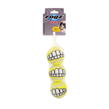Rogz Grinz Yellow 3-Pack Tennis Balls Dog Toy