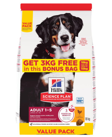 Hill's Science Plan Chicken Adult Large Breed Dog Food Bonus Bag -15kg + 3kg Free