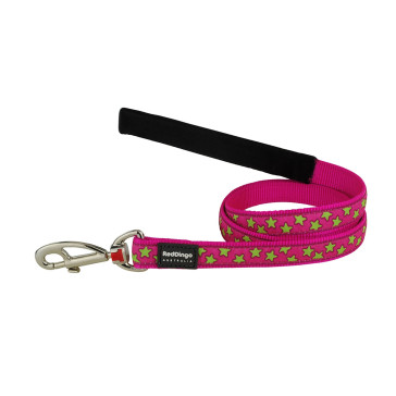Red Dingo Design Fixed Dog Lead - Stars Lime on Hot Pink