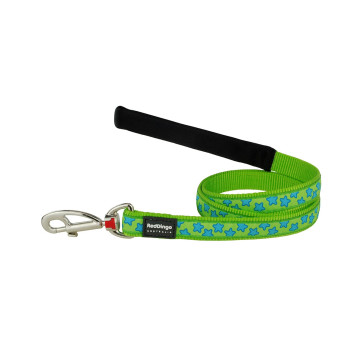 Red Dingo Design Fixed Dog Lead - Stars Turquoise on Lime Green