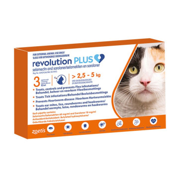 Revolution Plus Cat Tick, Flea and Worm Spot-On Treatment - 3x2.5kg-5kg