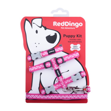 Red Dingo Puppy Harness, Collar & Lead Pack - Gingham