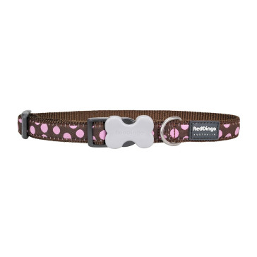 RedDingo Design Dog Collar-Pink Spots-Brown