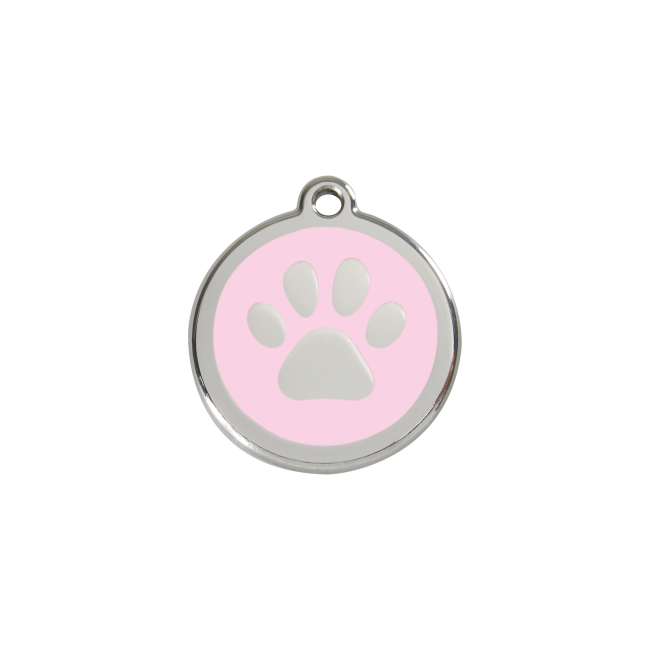 Red Dingo Personalised Stainless Steel Enamel Pet ID Tag Pink Paw Print-S
