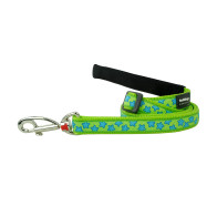 Red Dingo Design Adjustable Dog Lead - Stars Turquoise on Lime Green
