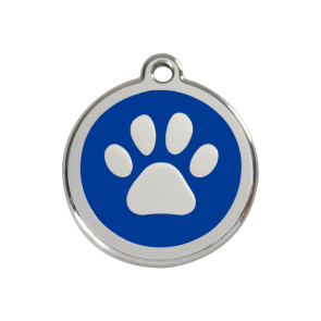 Red Dingo Personalised Stainless Steel Enamel Pet ID Tag - Navy Paw Print