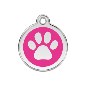 Red Dingo Personalised Stainless Steel Enamel Pet ID Tag - Hot Pink Paw Print