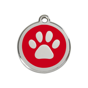 Red Dingo Personalised Stainless Steel Enamel Pet ID Tag - Red Paw Print