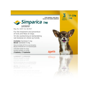 Simparica Sarolaner Chewable Ticks and Flea Tablet - 1.3-2.5kg