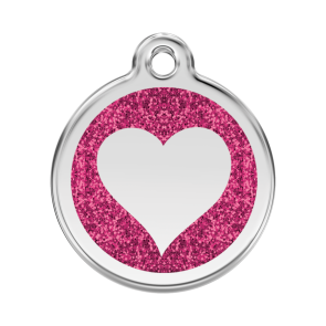 Red Dingo Personalised Stainless Steel Glitter Pet ID Tag - Hot Pink Heart