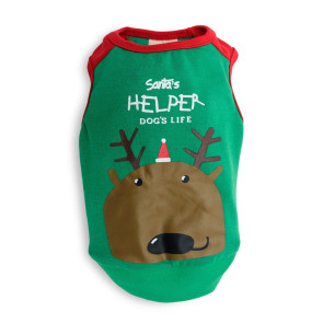 Santa's Helper Reindeer Dog Tee -Green