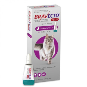Bravecto Plus Cat Spot On Tick, Flea and Worm Treatment - 6.25-12.5kg