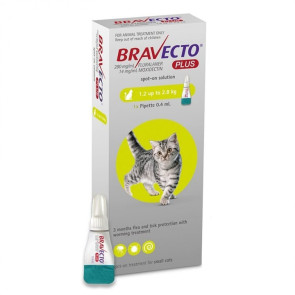Bravecto Plus Cat Spot On Tick, Flea and Worm Treatment - 1.2-2.8kg