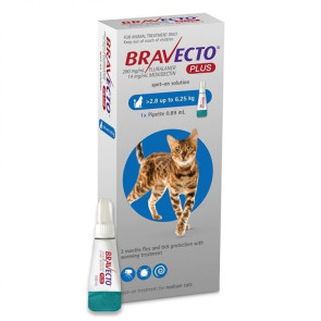 Bravecto Plus Cat Spot On Tick, Flea and Worm Treatment - 2.8-6.25kg