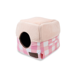 Cat's Life Cat Cube Cat Bed - Checkered Pink