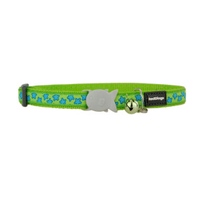 Red Dingo Design Cat Collar - Stars Turquoise on Lime Green