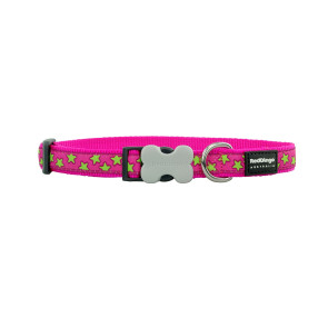 Red Dingo Design Dog Collar - Stars Lime on Hot Pink