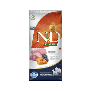 Farmina N&D Pumpkin Grain Free New Zealand Lamb, Pumpkin & Blueberry Medium & Maxi Adult Dog Food-12kg