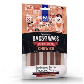 Montego Bags O Wags Tantalising Bacon Chewies Tubs Dog Treats-120g